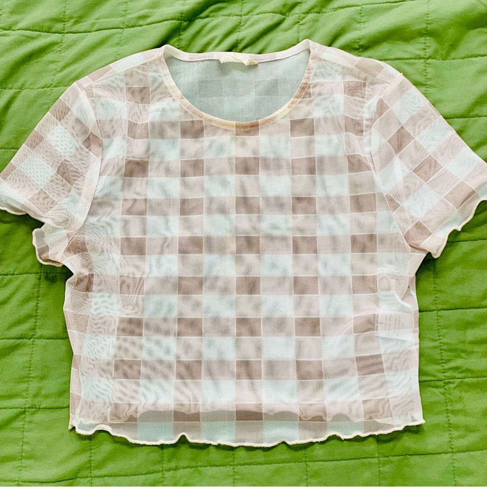Altar’d state Checkered Sheer Top - Cream and White